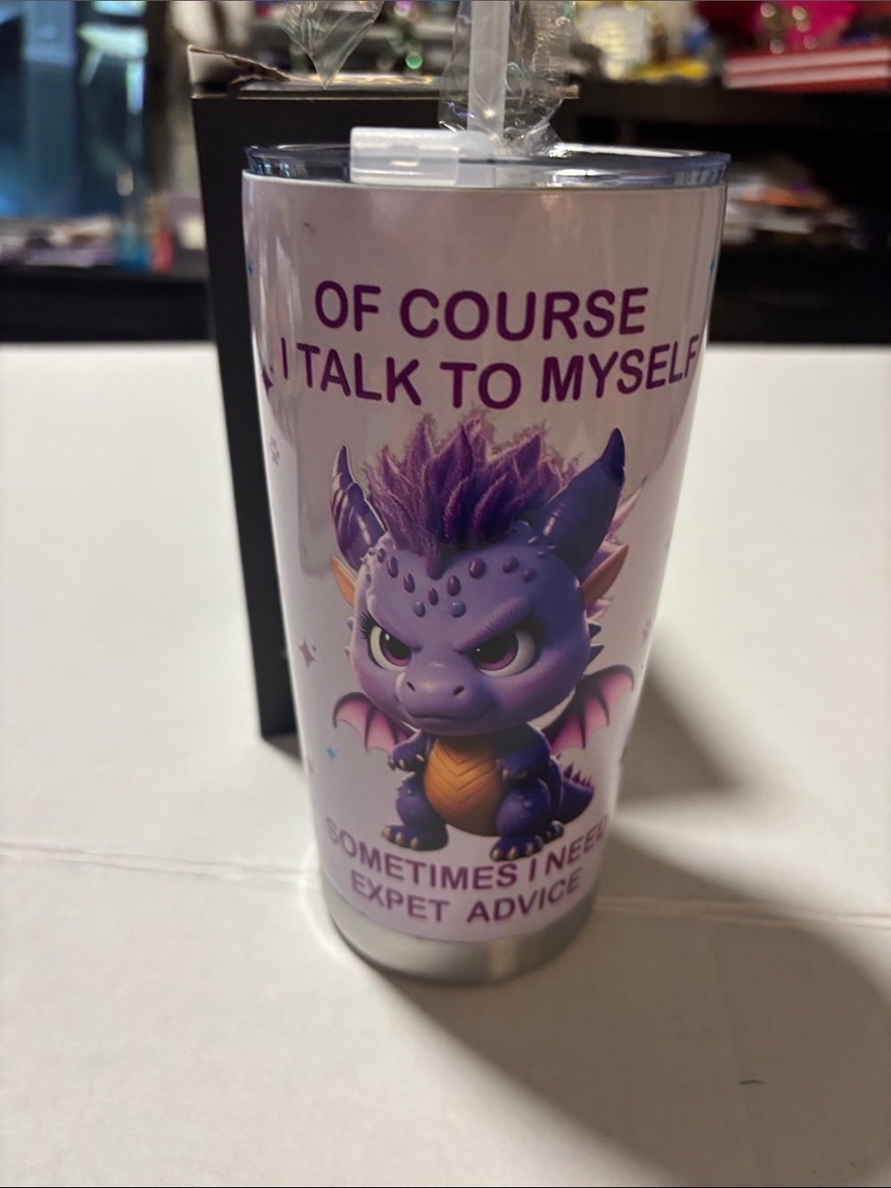 Purple Dragon Quote Stainless 20 oz  Tumbler - "I Talk To Myself"